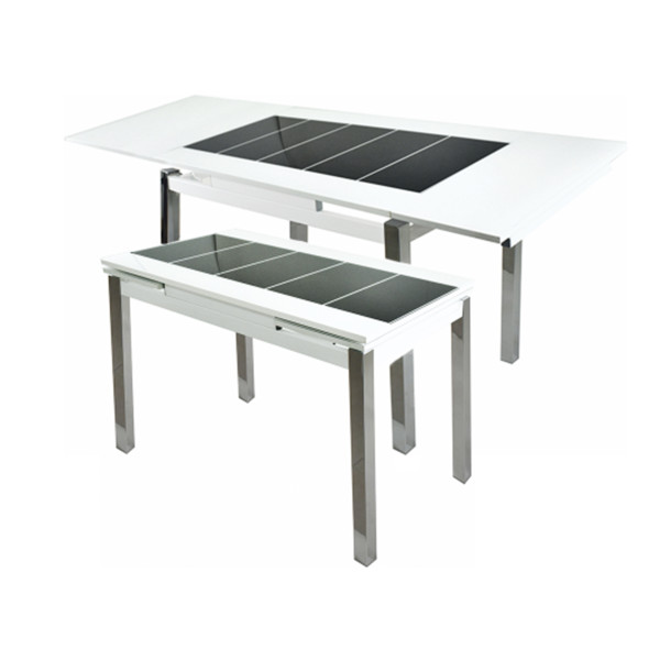 Стол Гала-23 белый муар/стекло белое/полоса черная