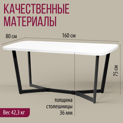 Стол МЮНХЕН толщина столешницы 36 мм Белый шагрень