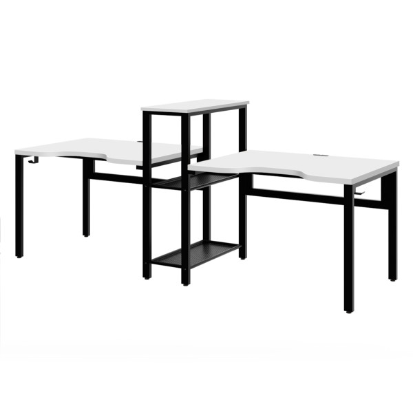 Стол компьютерный СПЛИТ двухместный Белый шагрень