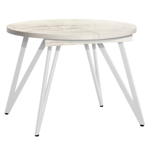 Стол обеденный ЖЕНЕВА 3 круглый раздвижной с толщиной столешницы 36 мм дуб белый крафт