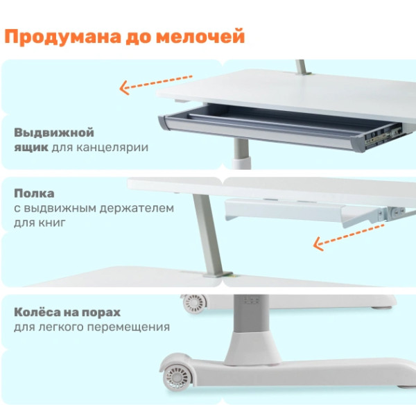 Детская парта-трансформер Yoka Slame 120 white/grey