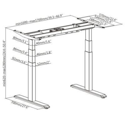 Стол Unique Ergo Desk черный/бетон Чикаго 1360х800х36 мм