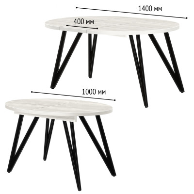 Стол обеденный ЖЕНЕВА 3 круглый раздвижной с толщиной столешницы 36 мм дуб белый крафт