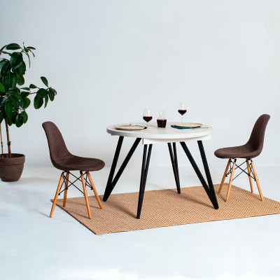 Стол обеденный ЖЕНЕВА 3 круглый раздвижной с толщиной столешницы 36 мм дуб белый крафт