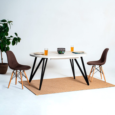 Стол обеденный ЖЕНЕВА 3 круглый раздвижной с толщиной столешницы 36 мм дуб белый крафт