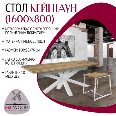 Стол обеденный КЕЙПТАУН с толщиной столешницы 36 мм бетон